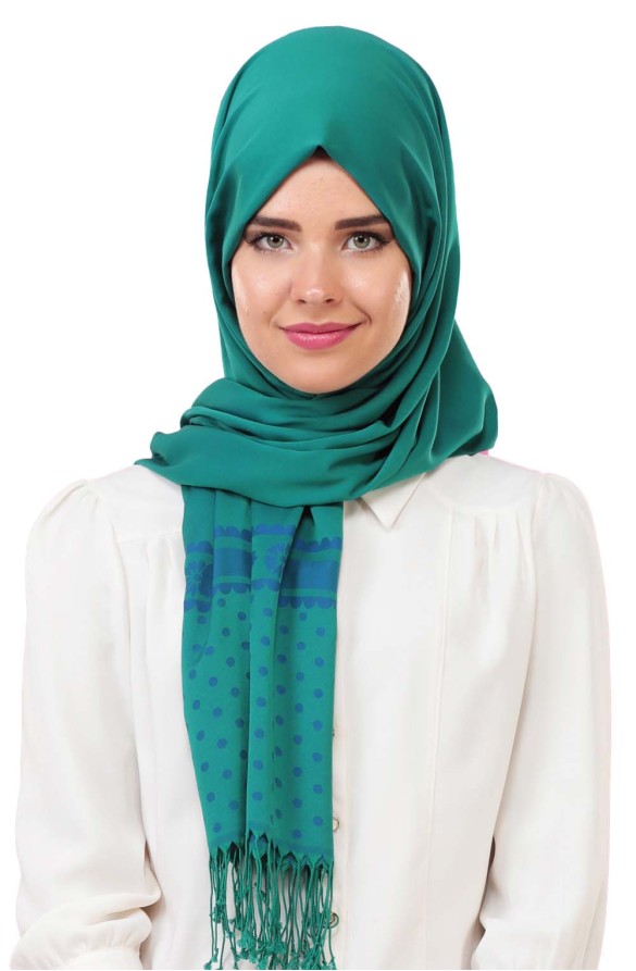 Cachmira Desenli Viskon Yeşil Şal